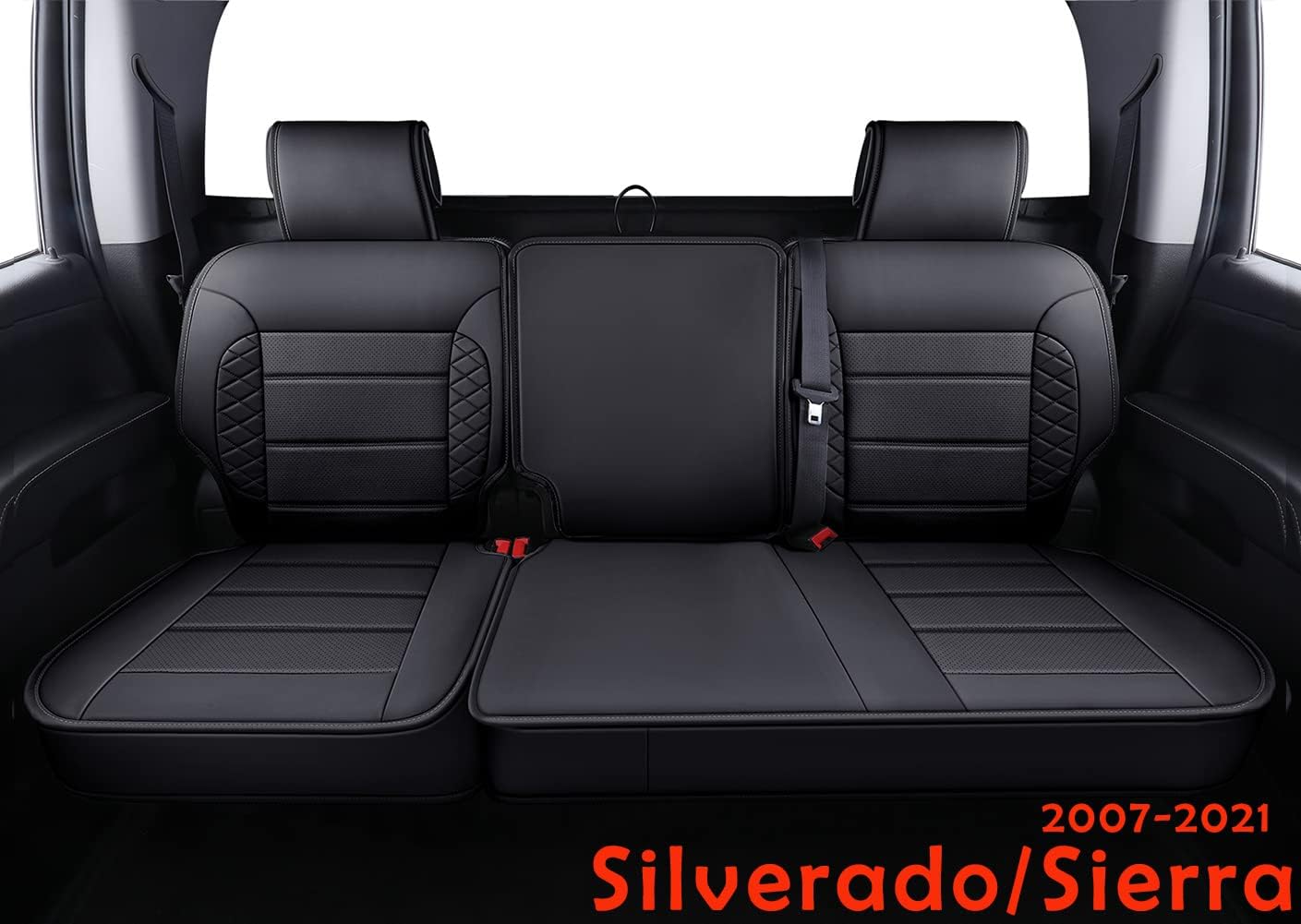 LUCKYMAN CLUB Chevy Silverado/Sierra X04-S3 Seat Covers Full Set, Fit 2007-2013&2019-2022 1500/2008-2014&2020-2021 2500 HD/3500 HD Crew Cab with Water Proof Faux Leather (Full Set, Brown)