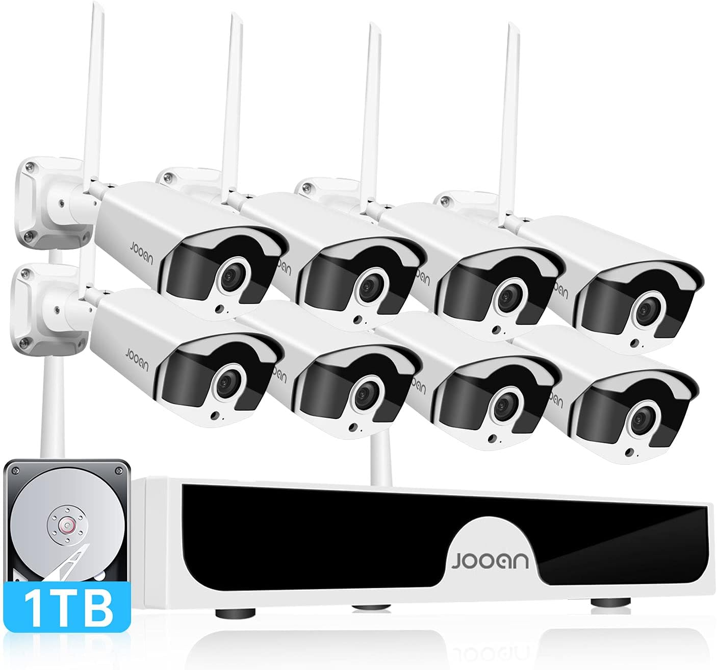 JOOAN 3MP Security Camera System Wireless,8-Channel NVR&8Pcs 1296P FHD (Clearer Than 1080P) Audio Record CCTV Cameras,Waterproof&Good Night Vision,Motion Alert(with 1TB Hard Drive)