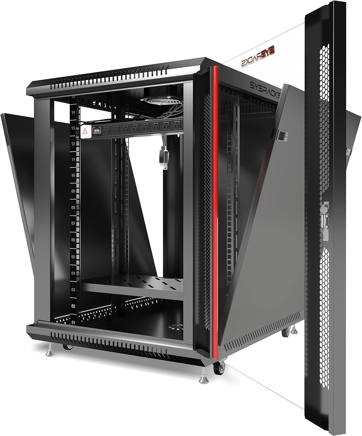 Sysracks 15U 35 Inch Depth Server Rack Cabinet Enclosure Fully Equipped for Server Equipment Fully Lockable Network IT 19 Inch Enclosure Box