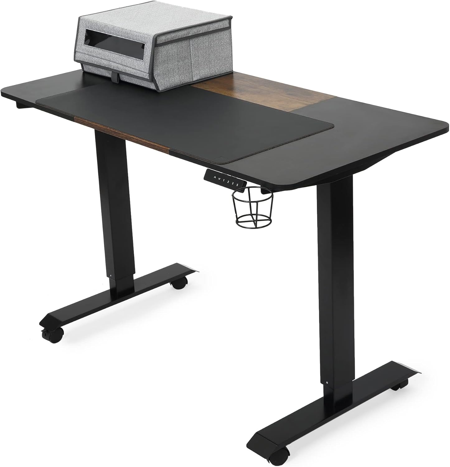 Fromann Electric Dual Motor Height Adjustable Desk with USB Handset - 48 x 24 Inches Sit Stand Home Office Standing Desk with Desk Pad and Storage Containers