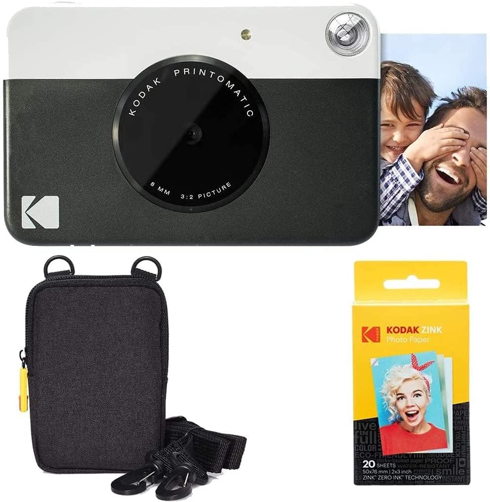 Kodak Printomatic Instant Camera (Green) Basic Bundle + Zink Paper (20 Sheets) + Deluxe Case Pack of 2