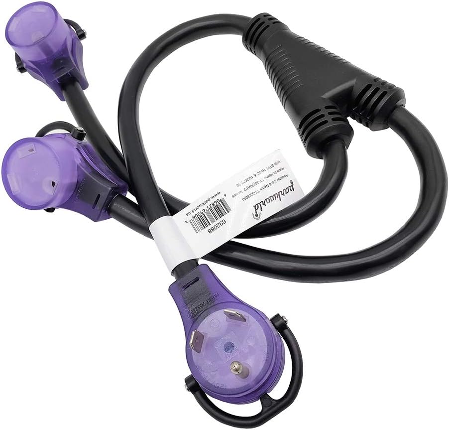 Parkworld 692088T RV 30 AMP Splitter, TT-30P to (2) TT-30R (Black with neon-Light in Ends) Y Adapter Cord Pack of 2