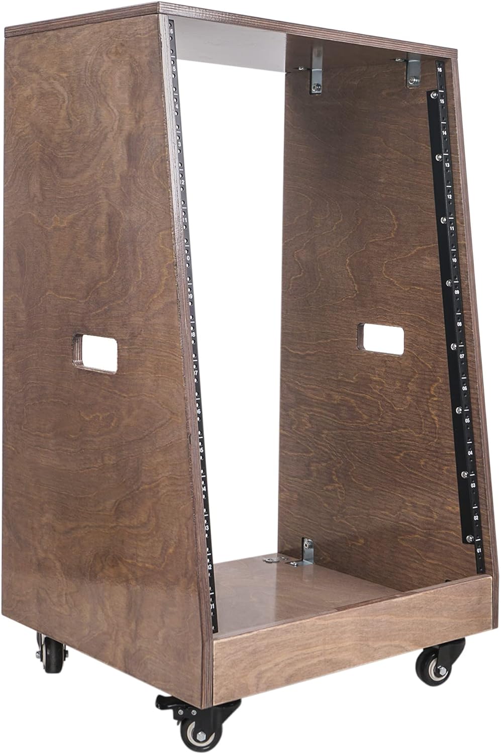 Sound Town DIY Slanted 16U Studio Rack, Plywood, Weathered Gray, Rubber Feet, Casters (SDRK-16TB)