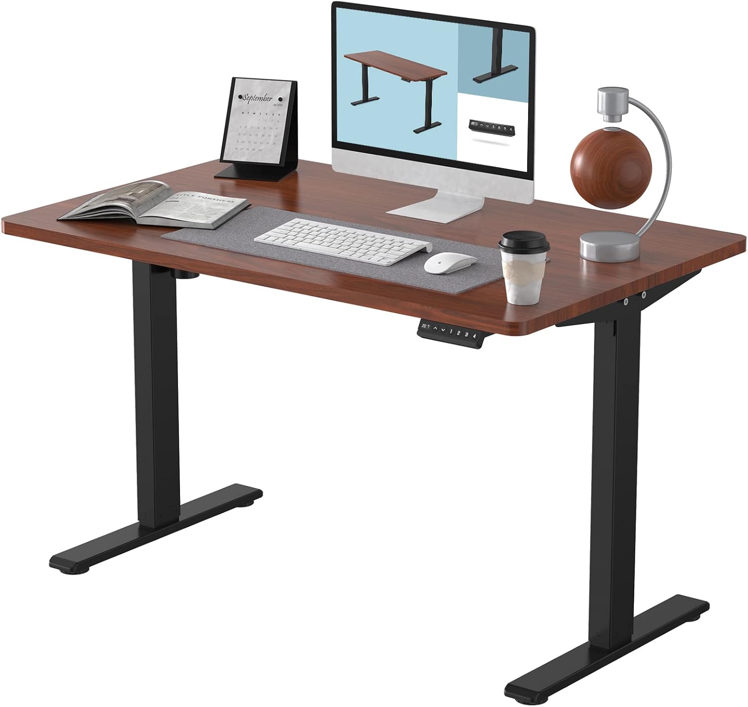 FLEXISPOT EN1 Electric Height Adjustable Desk 55 x 28 Inches Whole-Piece Standing Desk Home Office Sit Stand Up Desk Primo(Gray Frame +55 inch White Top)