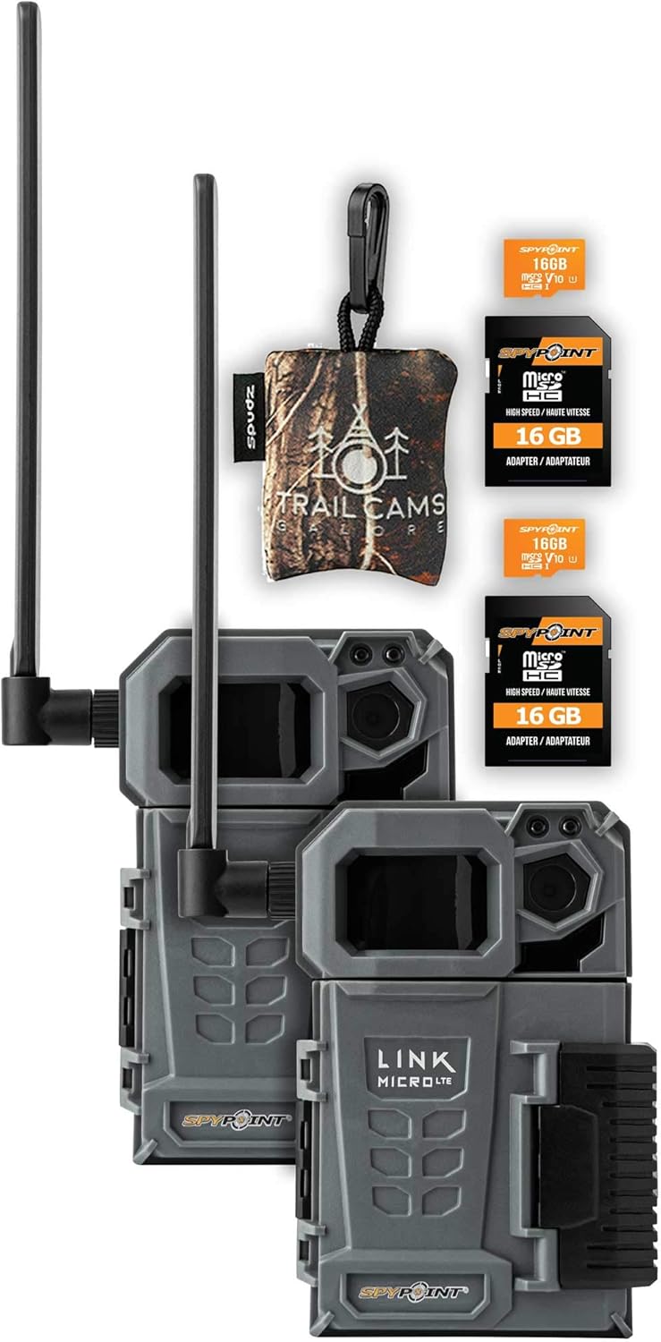 SPYPOINT Link-Micro-LTE Cellular Trail Camera Twin Pack with SD Cards and Spudz Microfiber Cloth Screen Cleaner (Link-Micro-LTE-V)