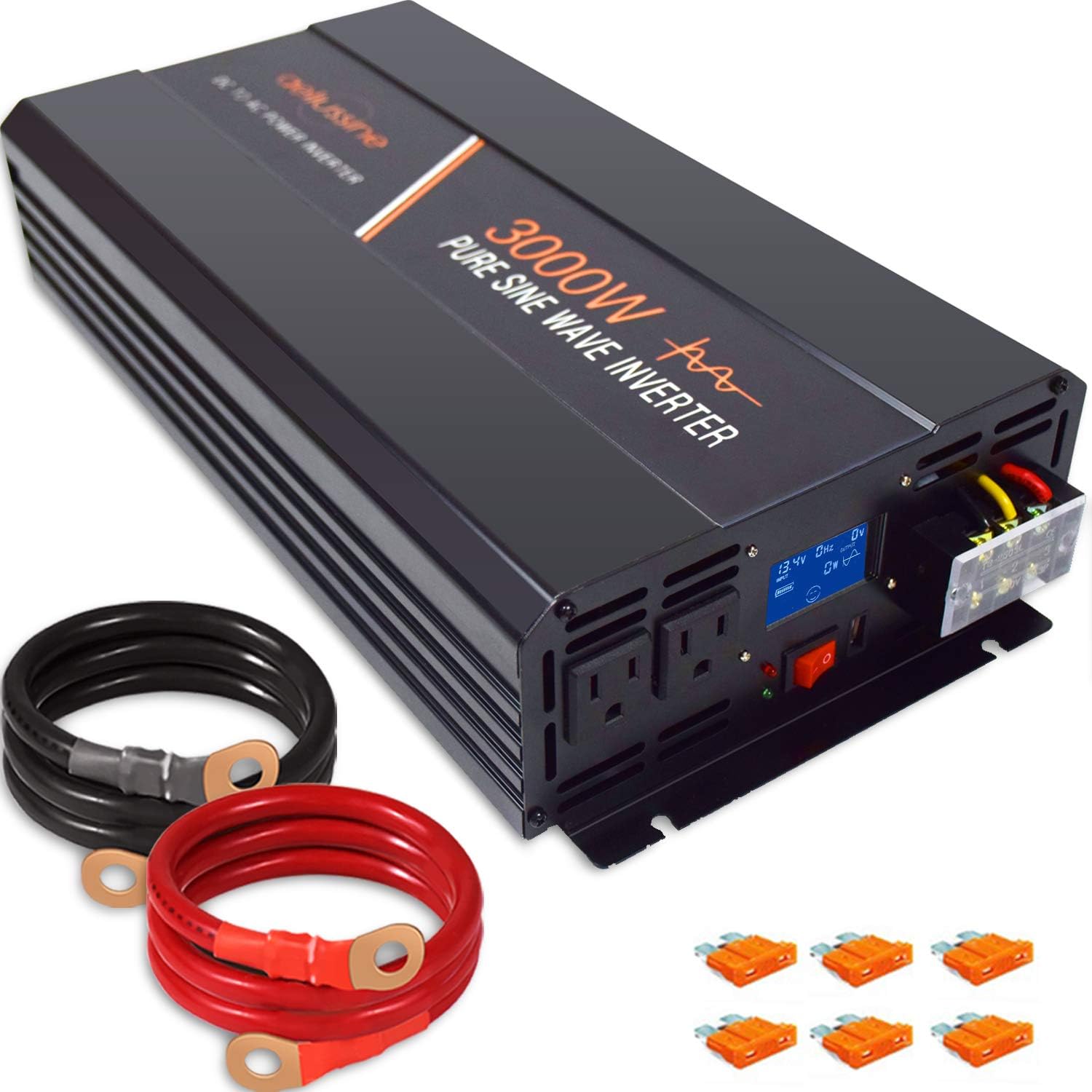 aeliussine 3000 watt Pure Sine Wave Inverter 24 Volt dc to ac 110v 120v with LCD Display for Off Grid Solar Power System (3000W24V LCD)