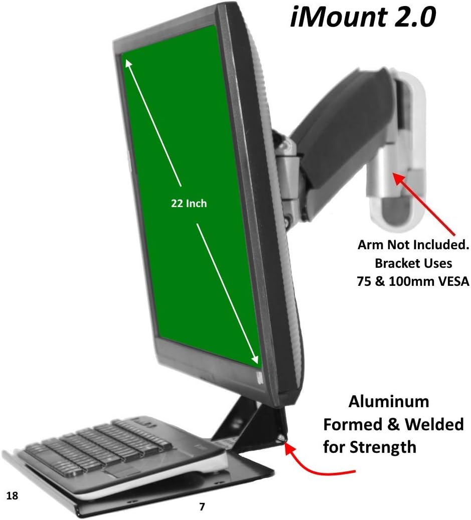 SDS iMount 2.0 Premium Aluminum Keyboard Mounting Bracket Uses 100 or 75 VESA On Monitors, Perfect for Tight Spaces, Doctors, Dentist, Government Offices, Military, Warehouses Anyplace, Save Money