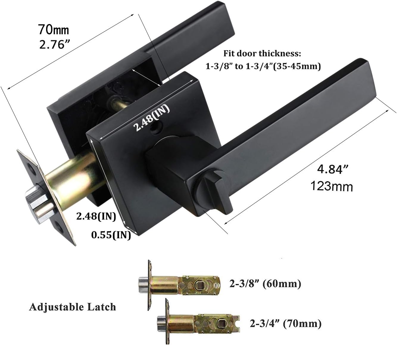 Heavy Duty Door Lock Lever Handle in Matte Black (4 Pack, Bed & Bath, Black)