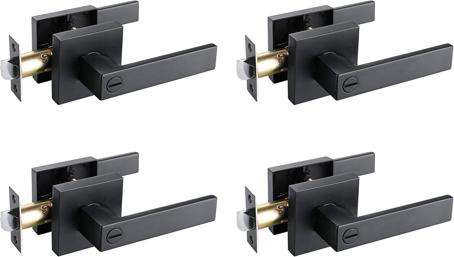 Heavy Duty Door Lock Lever Handle in Matte Black (4 Pack, Bed & Bath, Black)