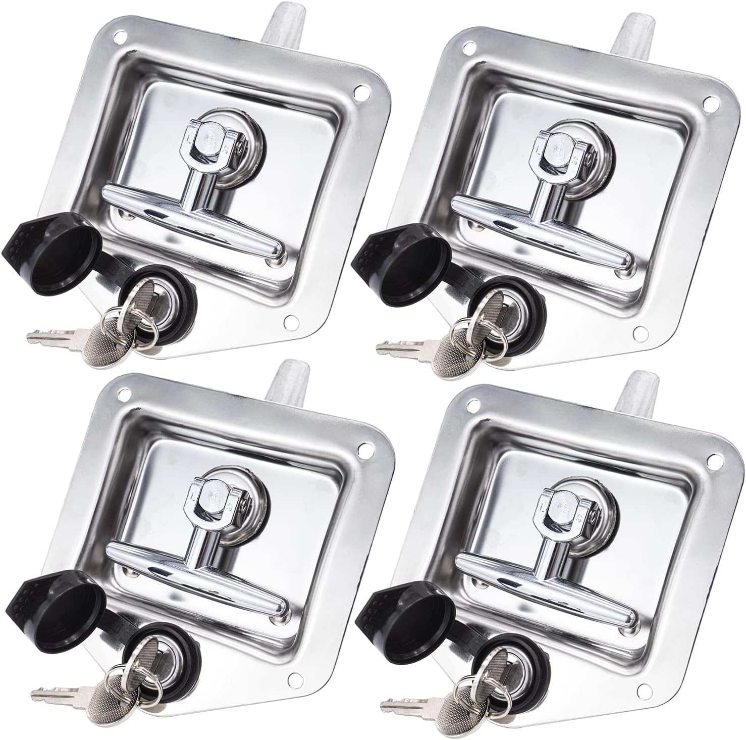 4 Pack Trailer Door Latch,Highly Polished Stainless-Steel T Handle Lock with Gasket and Keys, Heave Duty T-Handle Lock for RV Camper Trailer Truck Bed Toolbox Pack of 2