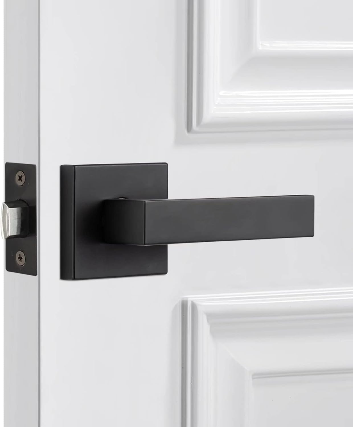 KIAYACI Entry Door Lock Sets 2 Pack Straight Door Lever with Key for Front Door Bathroom Bedroom Silver Heavy Duty Door Lever Pack of 2