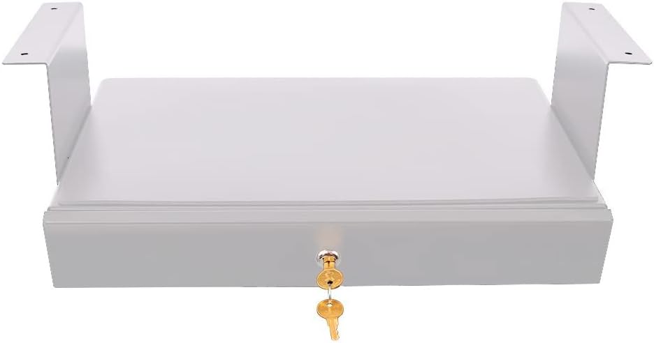 Stand Up Desk Store Add-On Office Sliding Under-Desk Drawer Storage Organizer for Standing Desks (White, Lockable with Padded Laptop Shelf)