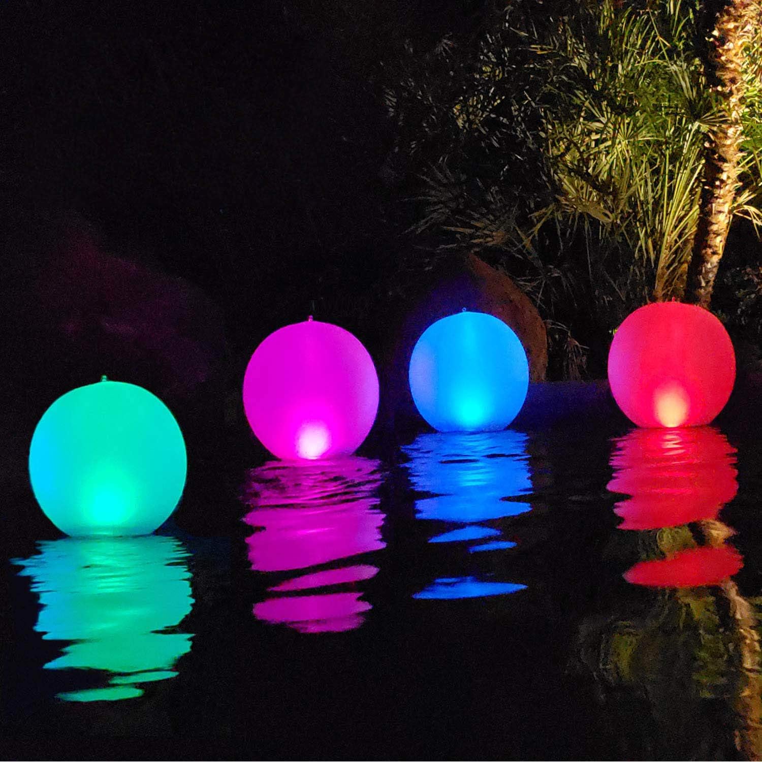 Rukars Floating Ball Pool Light Solar Powered 4 PCS, 14 Inch Inflatable Hangable IP68 Waterproof Rechargeable Color Changing Led Glow Globe Pool Pack of 2