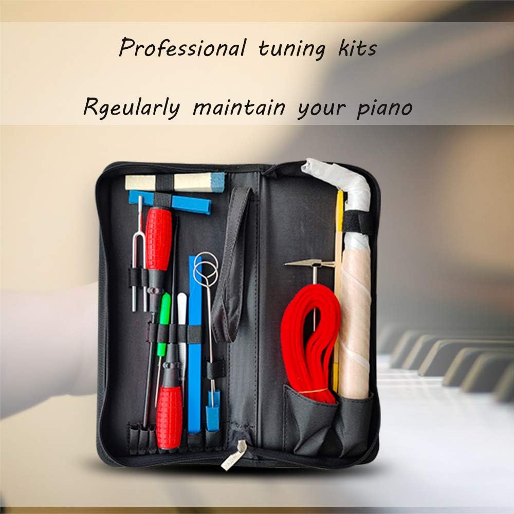 Piano Tuning Kits, UMsky Professional 16 Pieces Piano Tuner Tools Including Piano Tuning Hammer Lever Felt ， Mutes，Tuning Wrench Hammer ，Tuning Fork，Handle Kit Tools and Case for Tuner Pack of 2