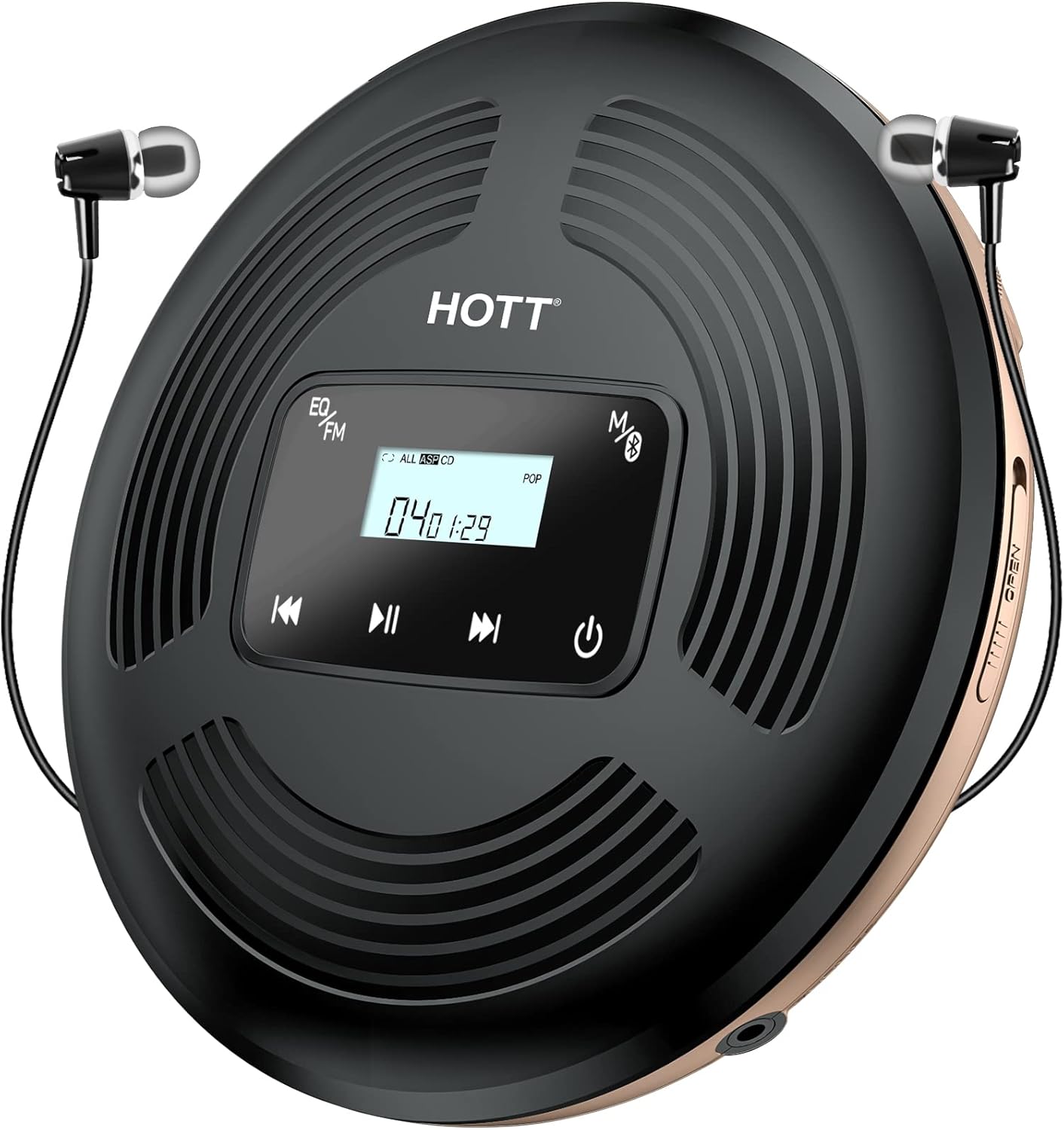 Portable CD Player, HOTT CD903TF CD Player for Car with Bluetooth FM Transmitter AUX Output Rechargeable 1800mah Touch Button Anti-Skip Shockproof Protection Bluetooth CD Player for Home Car Travel Pack of 2