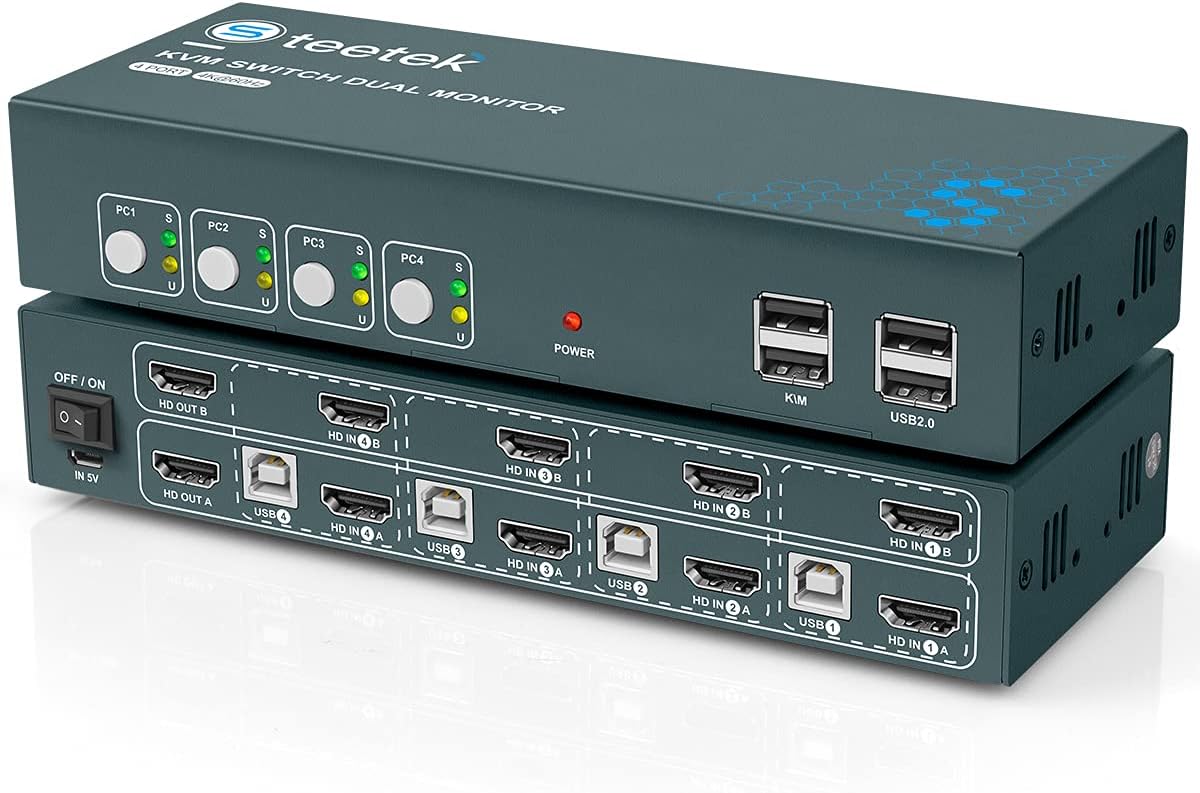 2 Port HDMI 2.0 KVM Switch 4K@60Hz, USB KVM Switch HDMI 2 in 1 Out with 4 USB 2.0 Hub, Compatible with Most Keyboards and Mouse, Button Switch Pack of 2