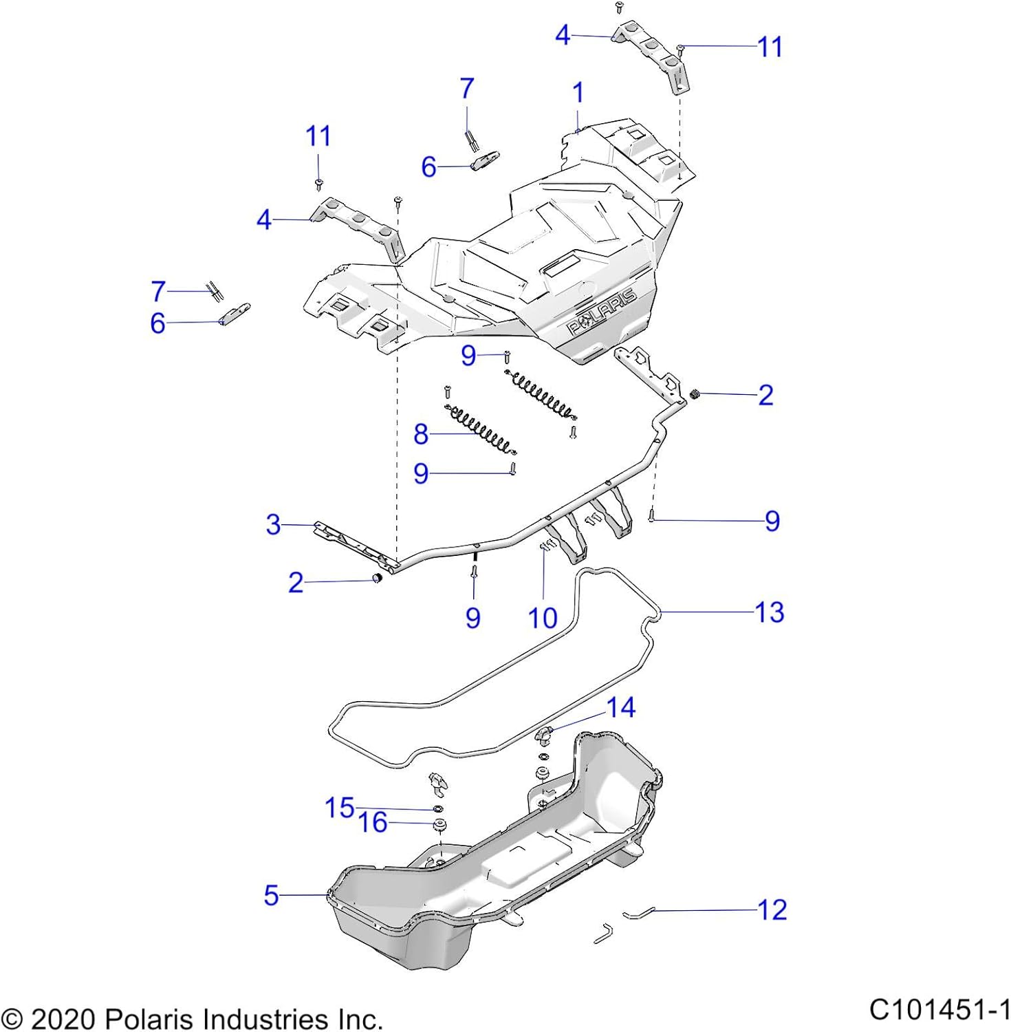 Polaris ATV Front Rack, Gloss Black, Genuine OEM Part 5452935-070, Qty 1