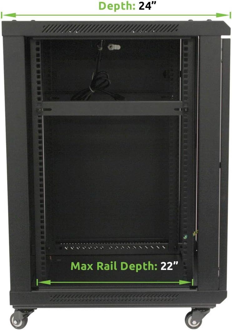 NavePoint 15U Wall Mount Server Data Cabinet 24-inch Depth Glass Door Lock and Key w/Casters