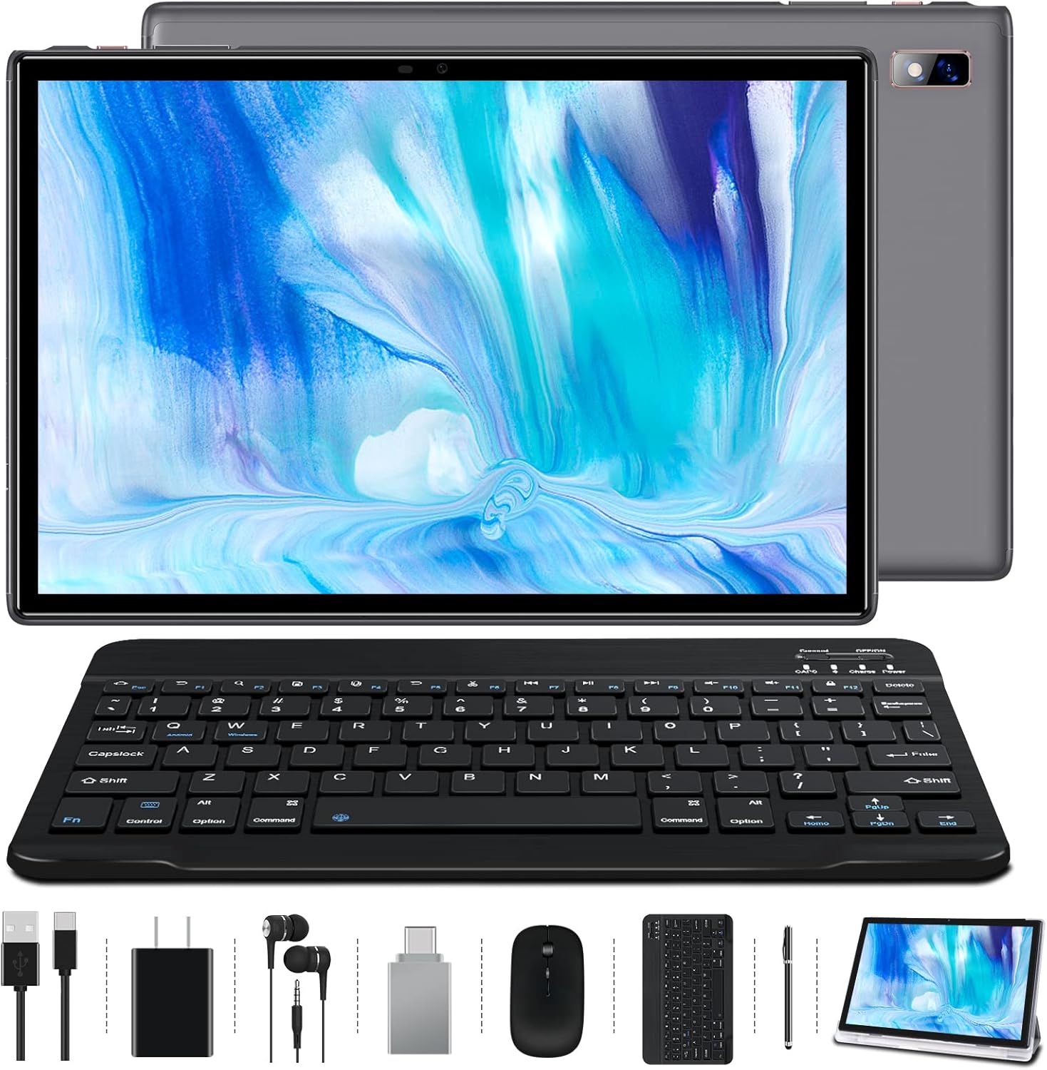 Tablet 10 inch Android 10.0 Tablets, 1.8GHz Octa-Core Processor 4GB RAM 64GB Storage Tablets with Keyboard & Mouse, 8000mAh Battery, 8MP Rear Camera, WiFi, Type-C,Oangcc Tab-A6(Gray)