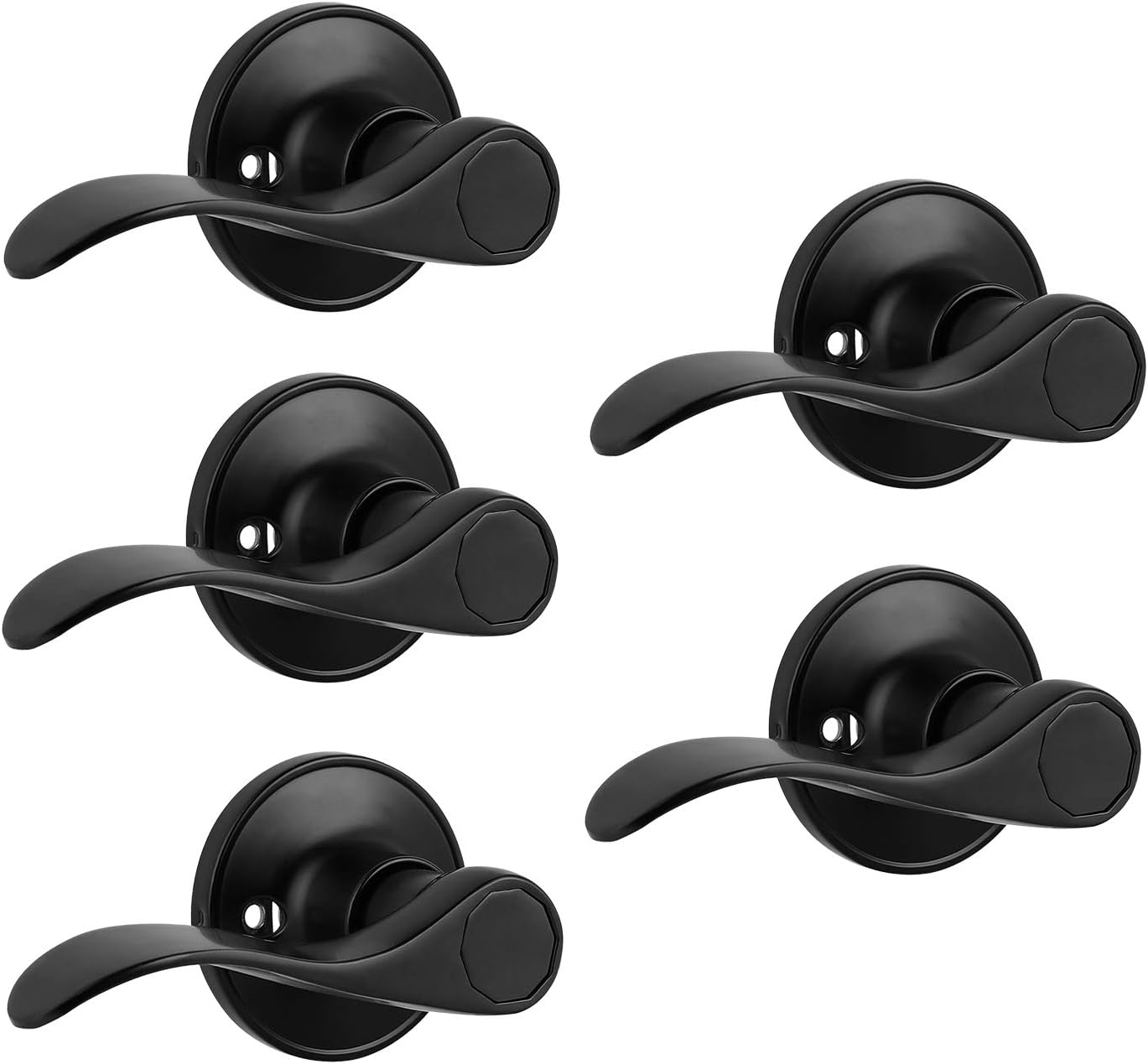 Probrico (2 Pack) Privacy Door Lever[Thumb Turn Lock on The Inside],Locking Door Handle Set for Bedroom & Bathroom Doors,Keyless Black Finish Wave Door Lock, Reversible Right & Left Side Handed Pack of 2