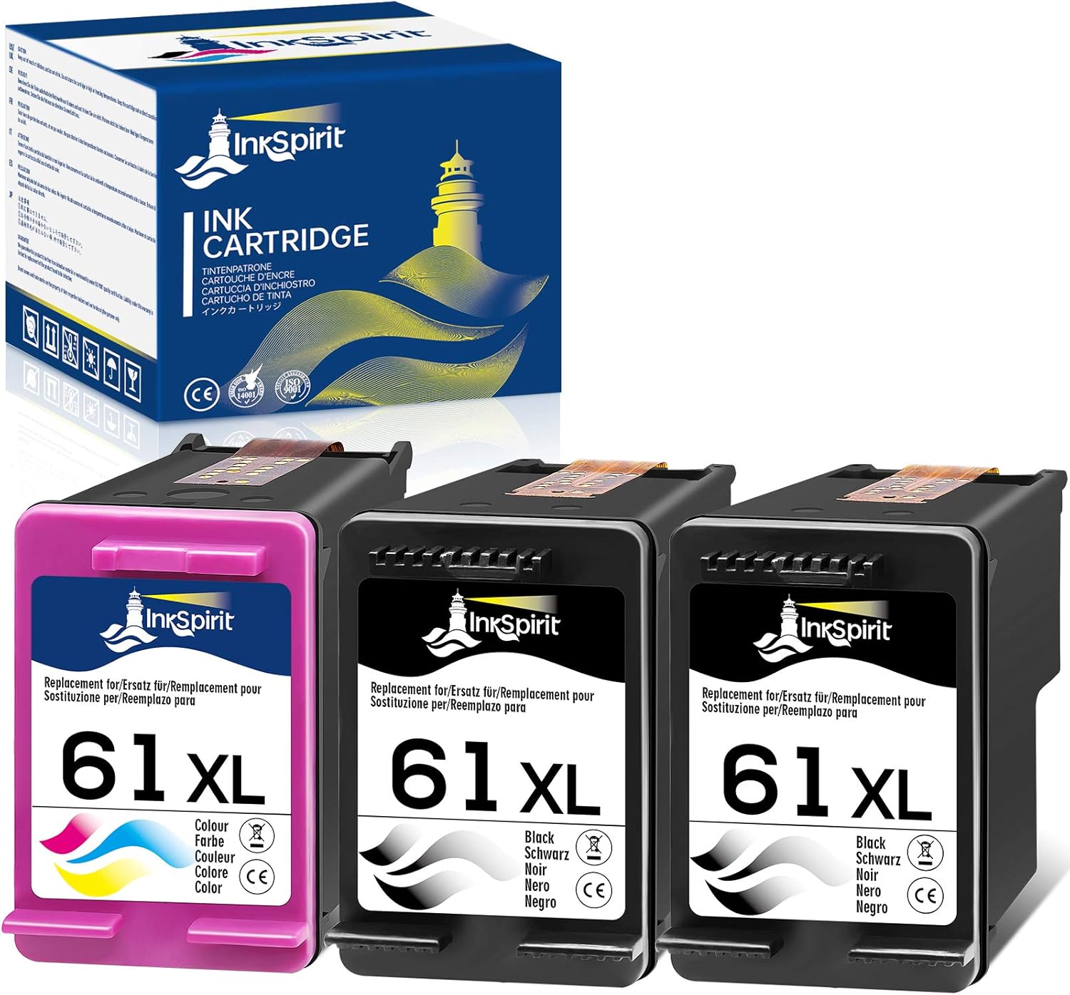 61 Black and Color Remanufactured Ink Cartridge, Replacement for HP 61XL HP61 for Envy 5530 4500 4502 Deskjet 2544 1512 3052a 2548 2542 1055 3000 2512 3051a 2540 OfficeJet 4630 Printer ( 3 Pack) Pack of 2
