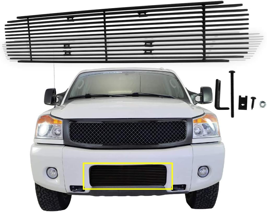 Titan Front Grille Bumper Grille Black Powder Coated Billet Grille Compatible with 2004-2015 Titan/2004-2007 Armada Pack of 2