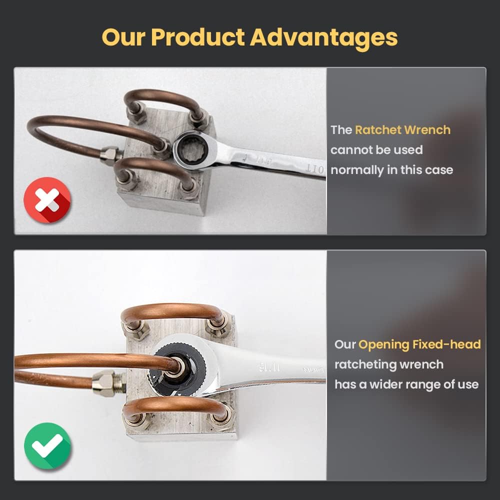 Anbull Combination Ratcheting Wrench Set SAE with Open End, Tubing Ratchet Wrench Chrome Vanadium Steel 3/8'' 7/16'' 1/2'' 9/16'' 5/8'' 11/16'' 6PCS