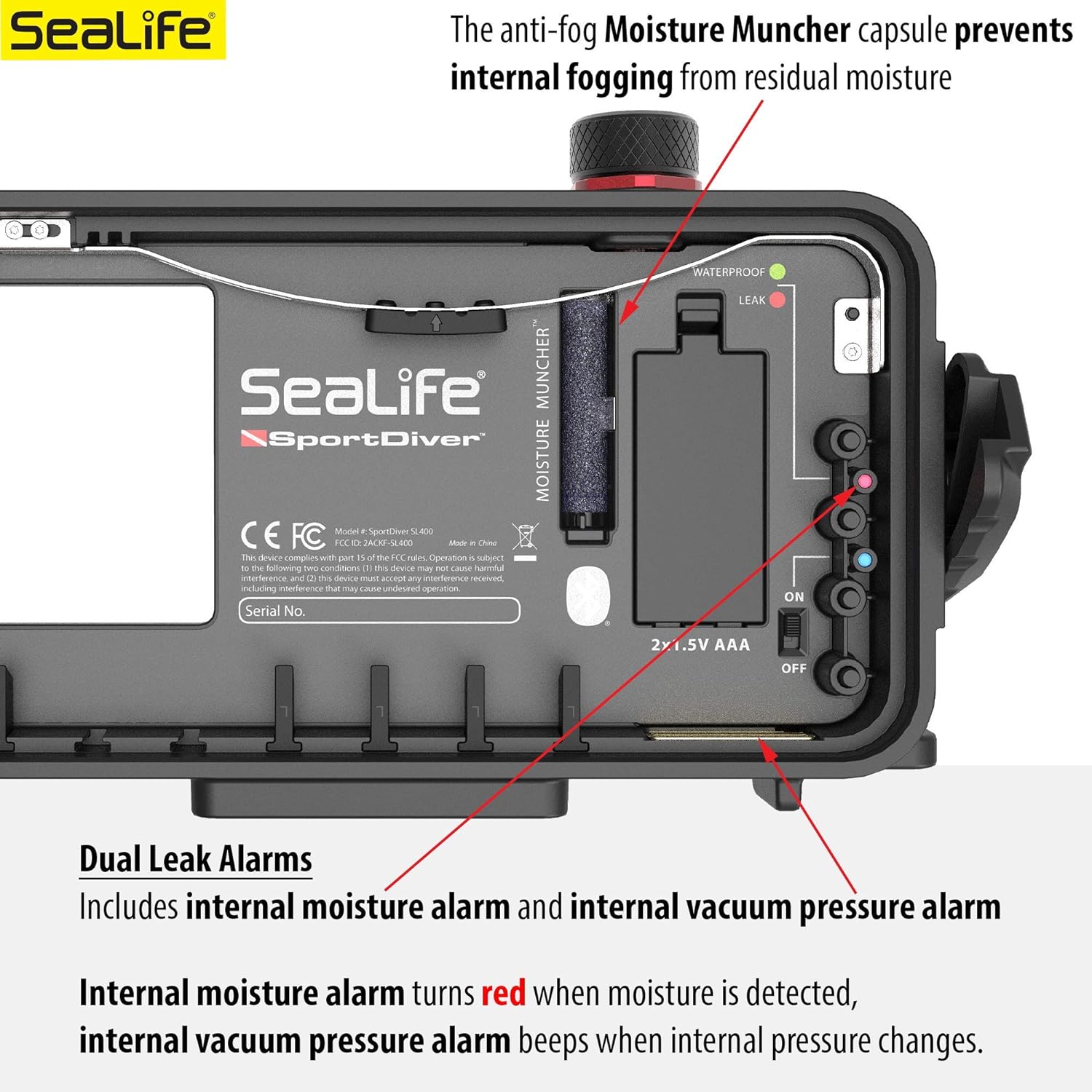 Underwater Smartphone SeaLife Scuba Case – Waterproof Photography, Access Camera Controls, Leak Alarms (Without Light)