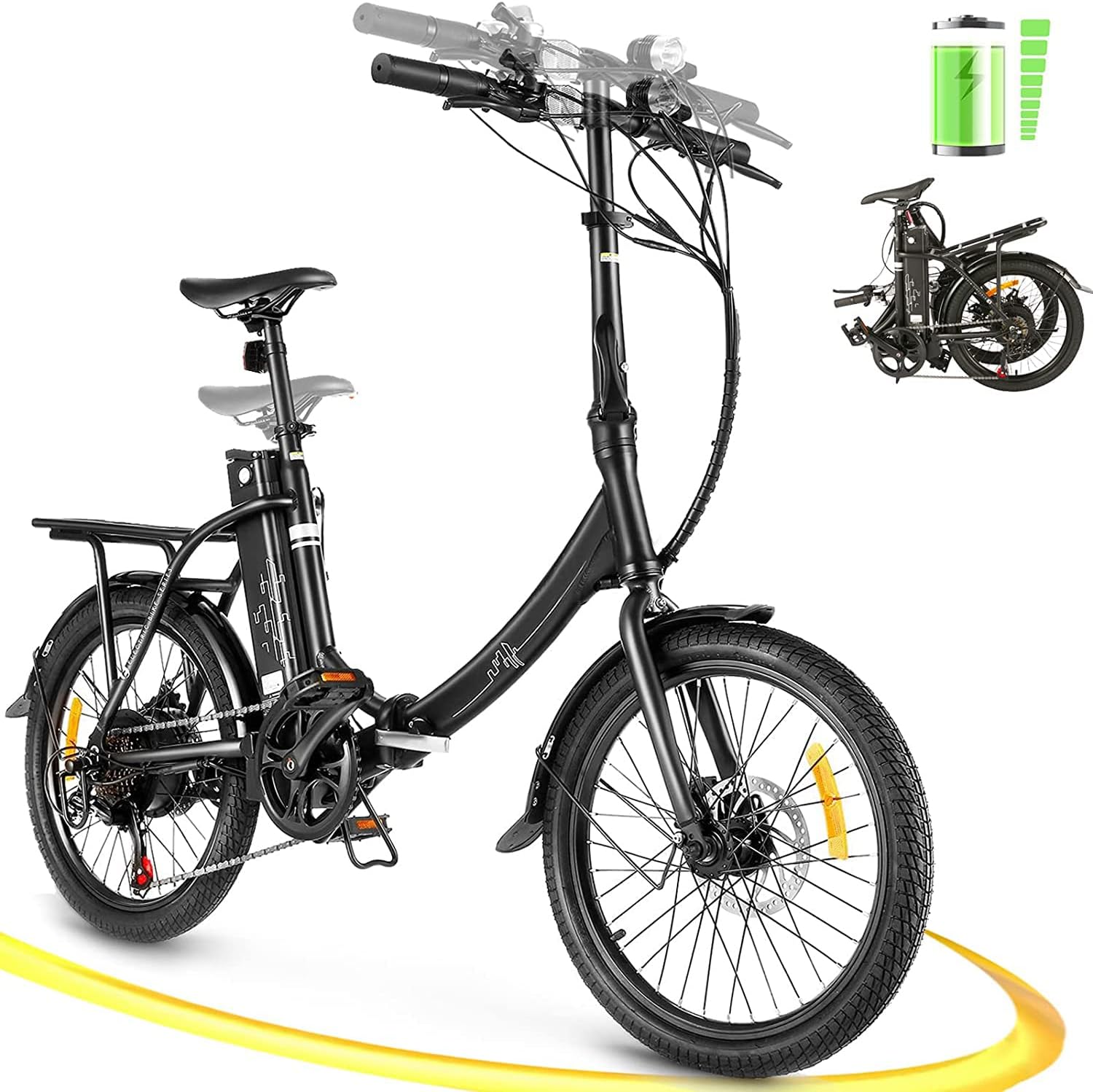 20'' Folding Electric Bike Adjustable Height for Adults and Teens, 350W 20MPH Step Through Commuter Bicycle City Ebike with 36V 10.4Ah Removable Battery, Rear Rack, 5 Levels Pedal Assist Modes