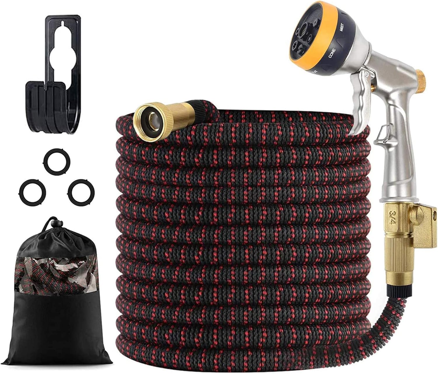 FINADO Upgraded Expandable Garden Hose 100 ft with Extra Strength Fabric Triple Layer Latex Core Durable Flexible Water Hose ,3/4