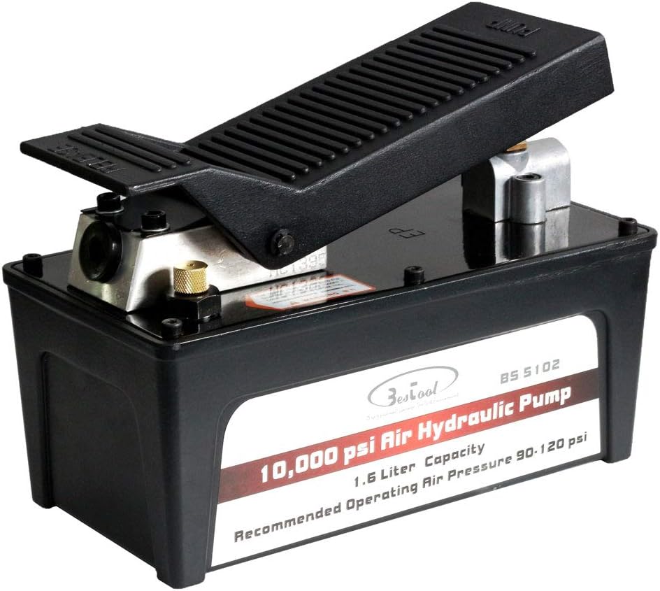 BESTOOL Air Hydraulic Pump - 10,000 PSI Hydraulic Foot Pump Pressure 1/2 Gal Air Actuated Treadle Hydraulic Pump (Single Acting) Green - with Hose