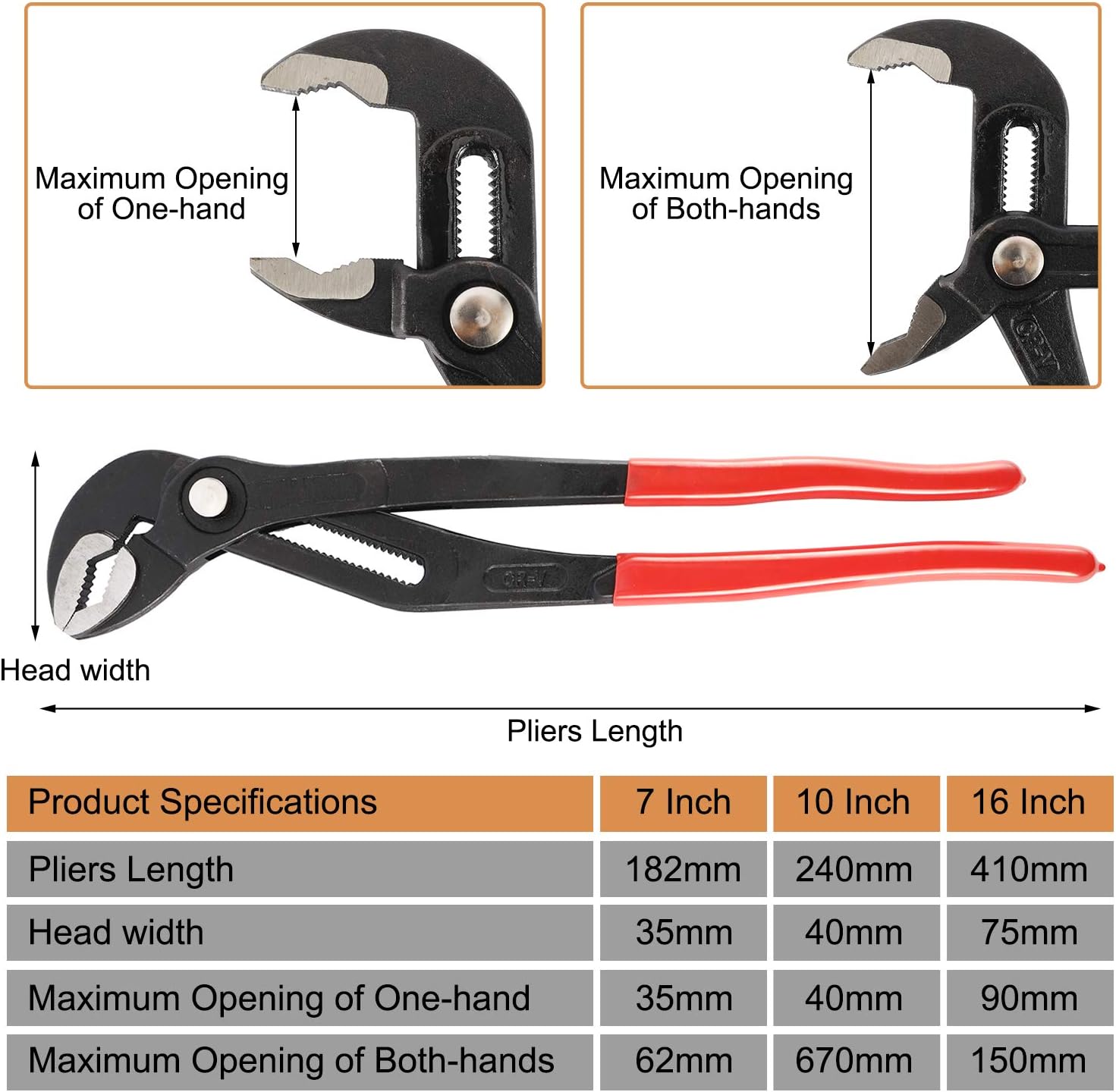 HighFree 3PCS Water Pump Pliers Set 7Inch, 10Inch, 16Inch Channel Lock Pliers Quick Adjustment by Pressing and Sliding Grips Any Shaped Object Pack of 2