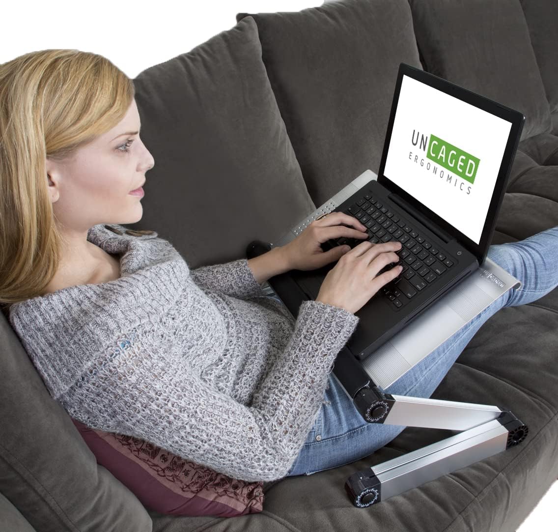 WorkEZ Executive Adjustable Height & Angle Ergonomic Aluminum Laptop Cooling Stand, Multifunctional Lap Desk, Folding Portable Reading & Monitor Riser Pack of 2