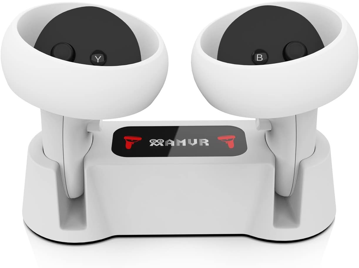 AMVR Charging Dock for Oculus Quest 2 Touch Controllers, Handle Display Holder Mount Station with 2 Rechargeable Batteries and USB-C Cable Pack of 2