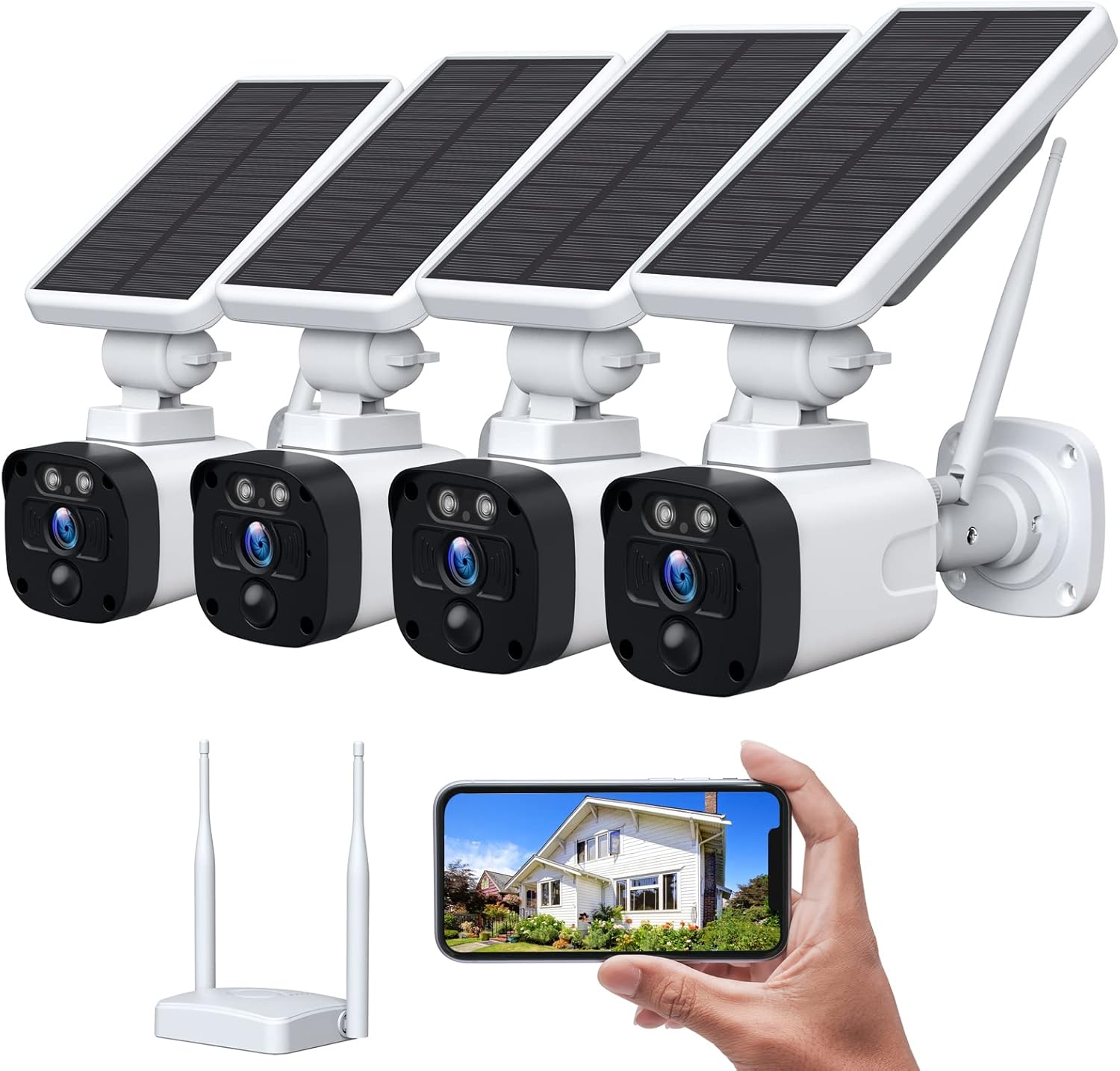 CAMCAMP Solar Security Camera System with Solar Panel, 3MP Surveillance Camera and Base Station Home Security System, Night Vision, 2-Way Talk, PIR Motion Detection, Cloud/SD Card Slot (3 Camera Set)