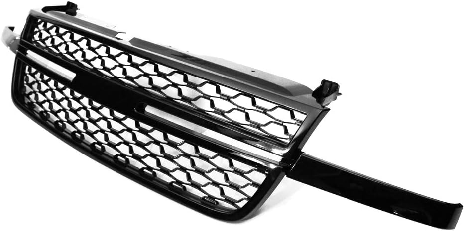 IKON MOTORSPORTS, Grille Compatible with Chevrolet 05-06 Silverado 2500HD 3500, 06 Silverado1500/1500HD, 07 Silverado 1500 Classsic/2500HD Classic/3500 Classic, Front Bumper Mesh Grill Gloss Black