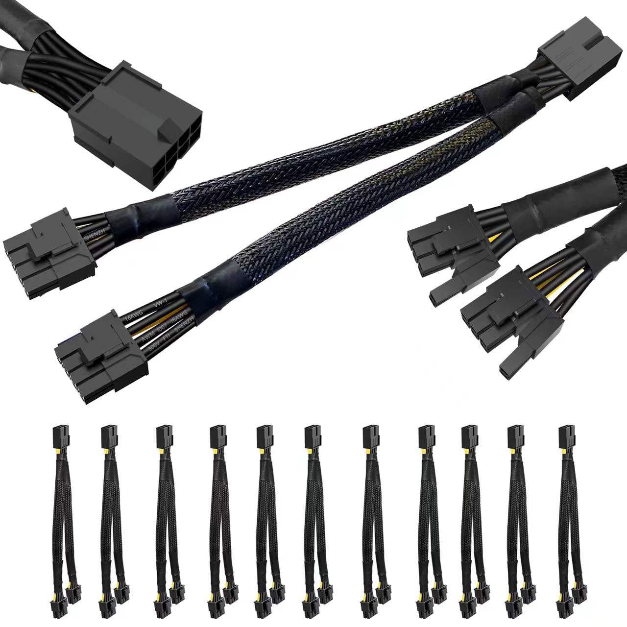 16AWG GPU VGA 8 Pin PCIE Splitter to Dual 8 Pin(6+2) Power Adapter Cable,Pci Express Graphics Card GPU 8Pin Extension Power Cable 9ich 12 Pack Pack of 2