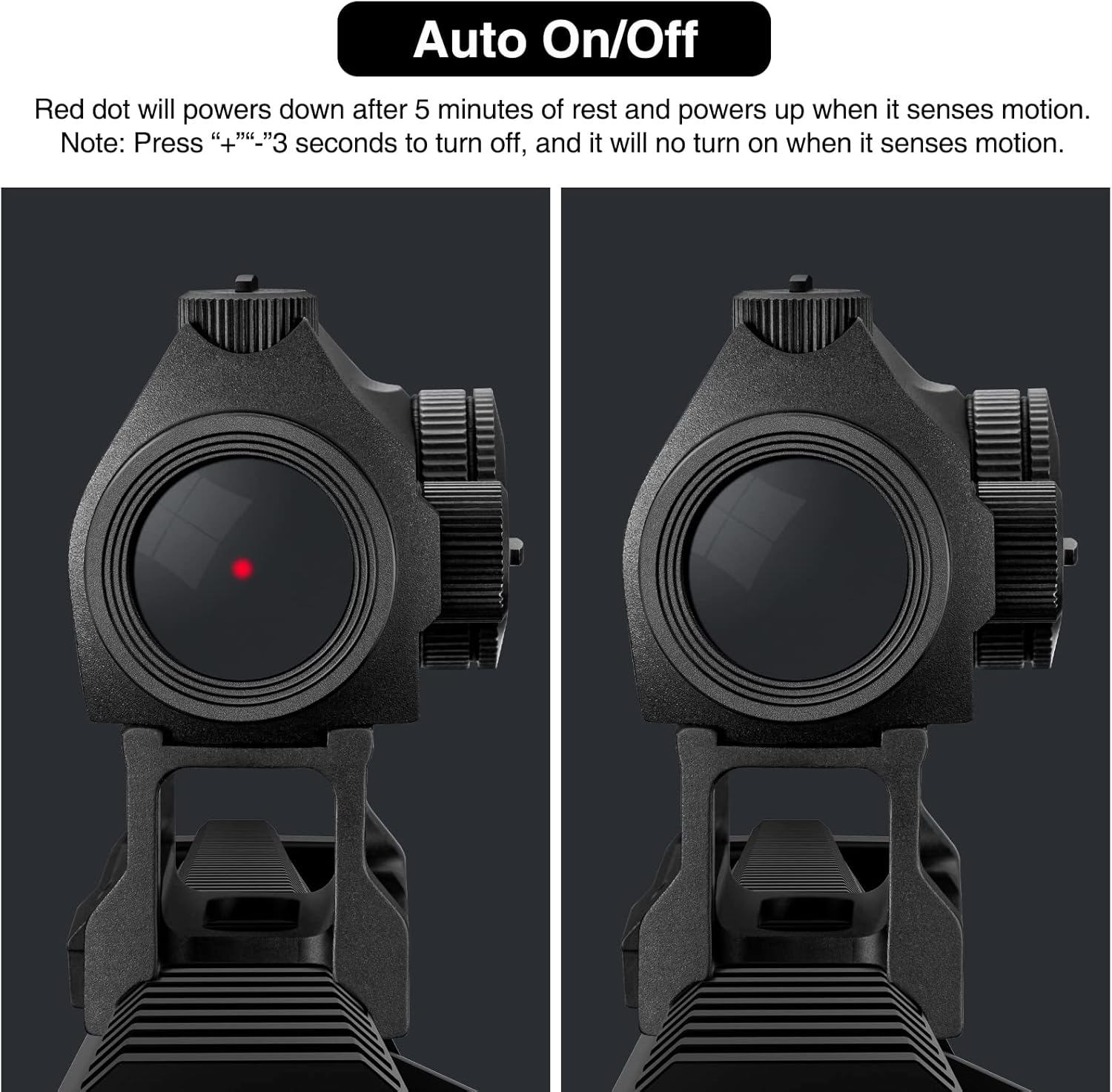 CVLIFE 2 MOA Red Dot Sight Auto On & Off 1x20mm Compact Motion Awake Reflex Sight with Flip Lens Covers, Low Profile and Absolute Co-Witness Mount, Black Pack of 2
