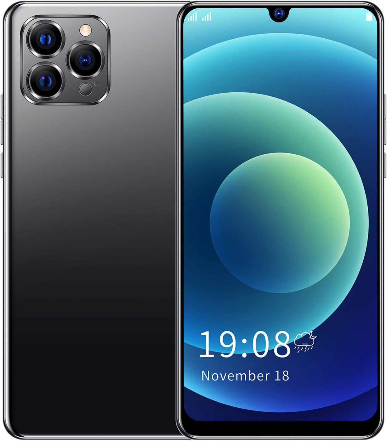 i12 Pro MAX Unlocked Smartphone, 6.26in HD Screen Mobile Phone, 1+8G Dual Sim Cell Phone for Android 8.1 Black(US)