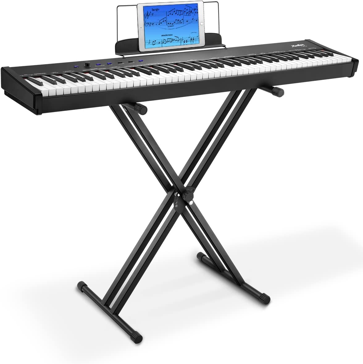 Moukey Beginner Digital Portable Electric Piano, 88-Key Full-Size Semi-Weighted Keyboard with Sustain Pedal, Stand, Power Supply, (MEP-110)