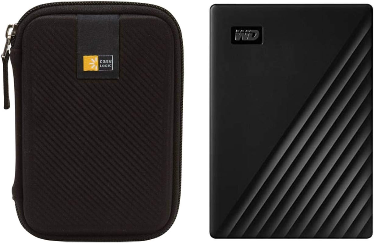WD 2TB My Passport USB 3.2 Gen 1 Slim Portable External Hard Drive (2019, Black) + Compact Hard Drive Case (Black) (2TB, Black)