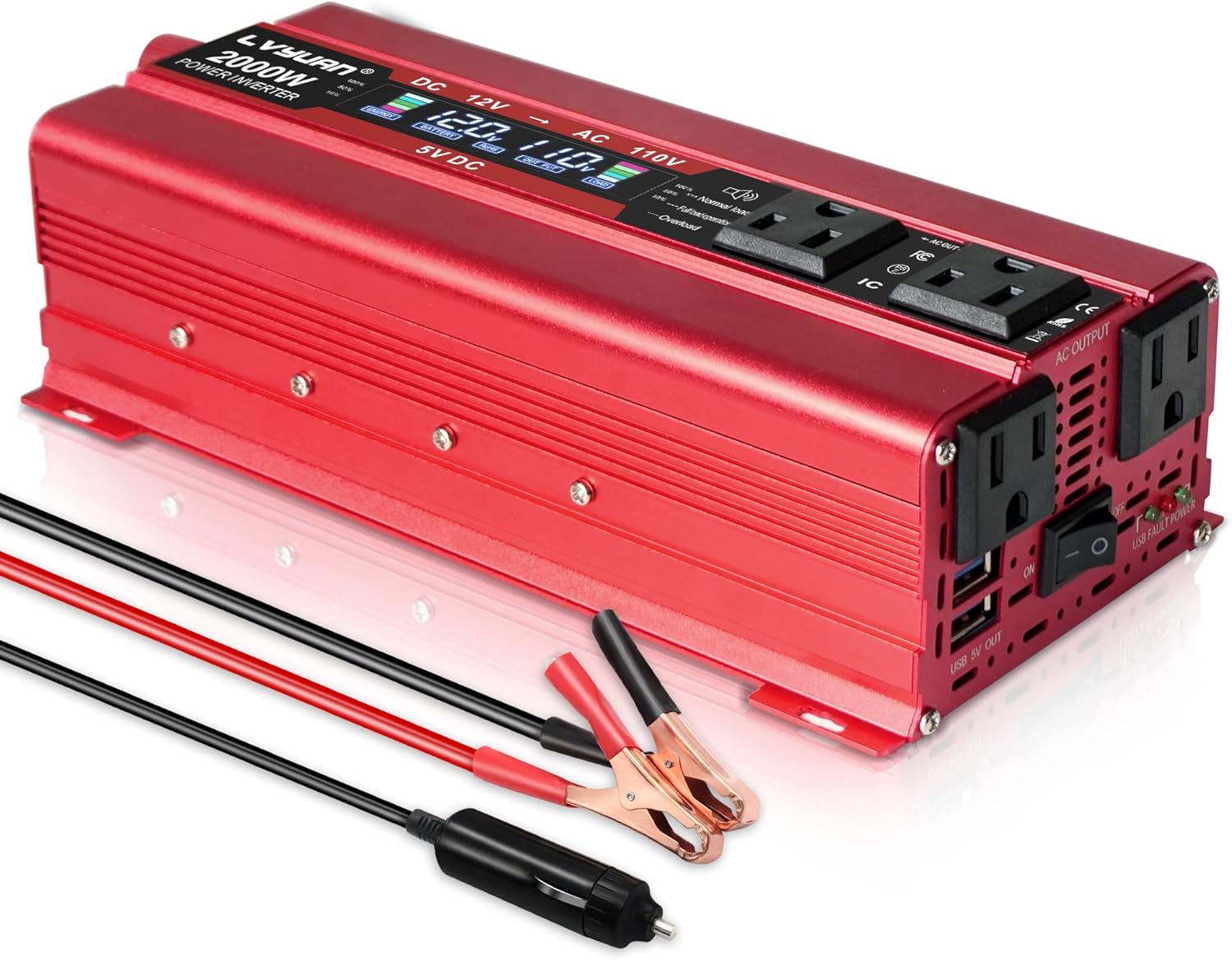 Cantonape 1000W/2000W(Peak) Car Power Inverter DC 12V to 110V AC Converter with LCD Display Dual AC Outlets and Dual USB Car Charger for Car Home Laptop Truck Pack of 2