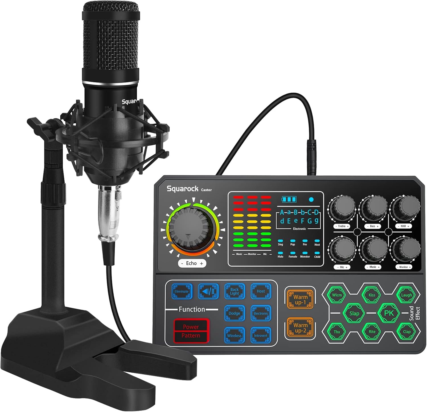 Podcast Equipment Bundle Audio Interface Sound Mixer ALL-IN-ONE with 3.5mm Condenser Microphone Strong Microphone Stand Set for Live Broadcast,Recording,Gaming