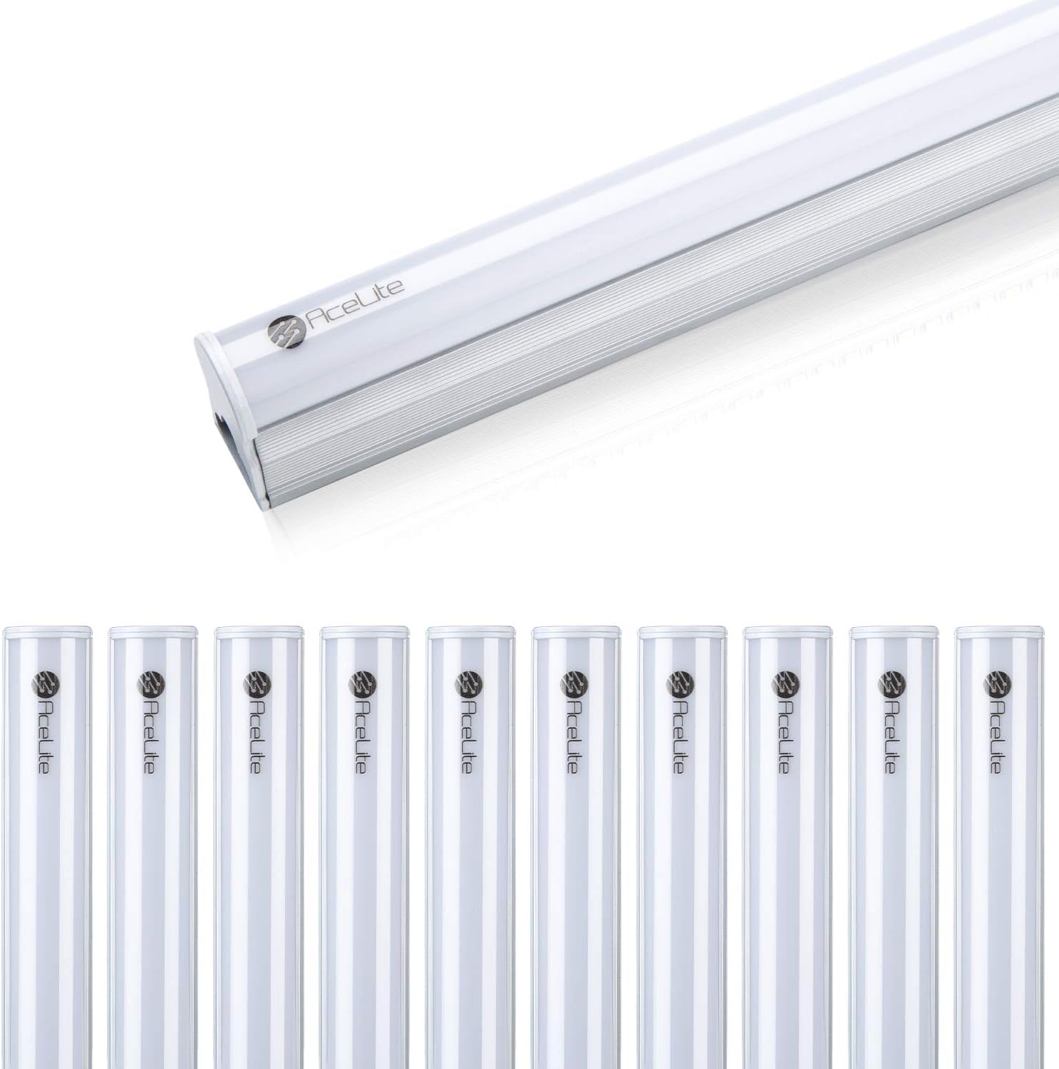 AceLite Upgraded LED T5 Integrated Single Fixture with 3 Color Temperature Adjustable, 4FT, 20W, 2200lm, 3CCT Light Tube with ON/Off Switch - Milky Cover (Cool,Warm,Daylight White) - 10 Pack Pack of 2