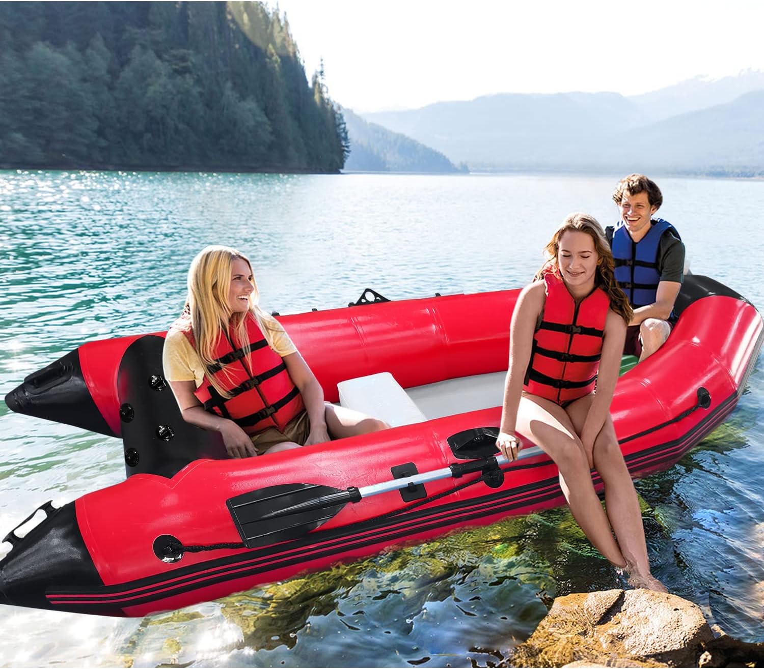 AZXRHWYGS Inflatable Boats 4-6 Person 10ft Dinghy Boat Kayak Sport Rescue Boat Tender Fishing Raft with Oars Air Pump
