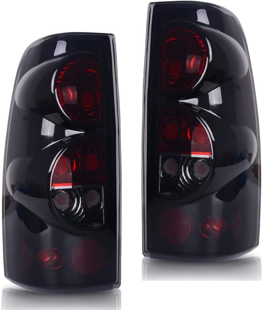 ROXX Tail Light Assembly Compatible with 1999 2000 2001 2002 2003 2004 2005 2006 Chevrolet Silverado 1999-2003 GMC Sierra Driver and Passenger Side (Glossy Black/Clear Lens-16) Pack of 2