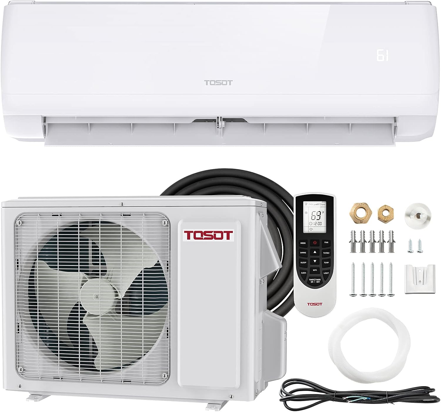 TOSOT 12,000 BTU Ductless Mini-Split Air Conditioner, Inverter Split AC System Heat Pump, Full Set with 16.5 Ft. Pre-Charged Installation Kit - 20 SEER 230V