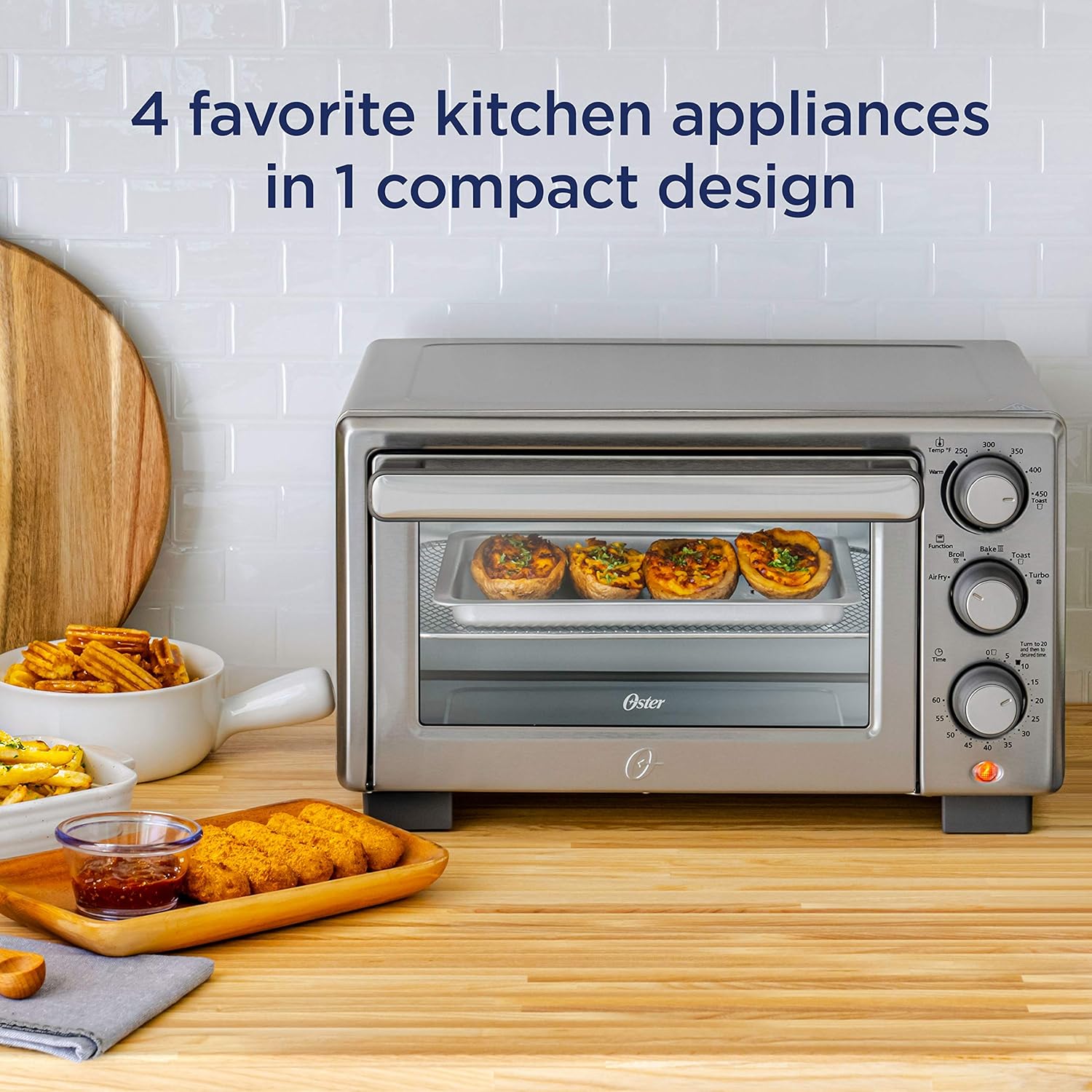Oster Compact Countertop Oven With Air Fryer, Stainless Steel Pack of 2