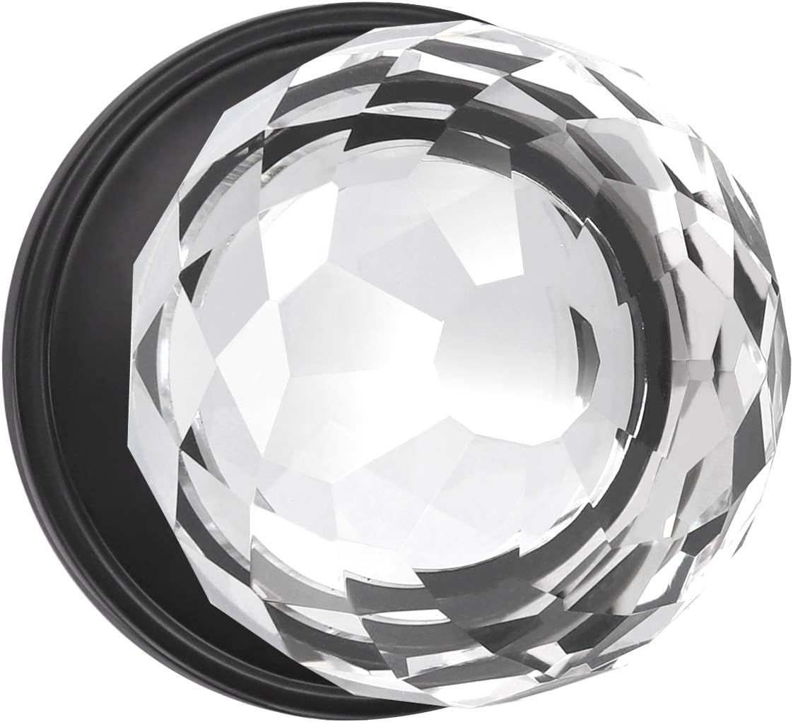 KNOBWELL 5 Pack Crystal Style Door Knob, Faceted Glass Door Knobs, Privacy Door Knobs - Bed/Bath Function, Matte Black