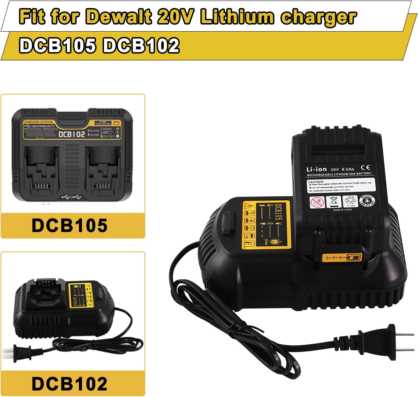 4 Packs 6.0Ah 20 Volt DCB206 Battery Compatible with Dewalt 20V Battery DCB200 DCB201 DCB203 DCB204 DCB205 DCB207